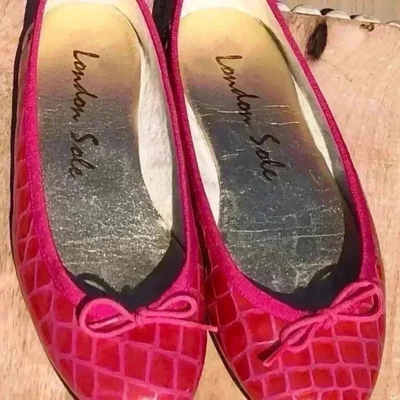 London Sole  Pink Henrietta Patent Leather Croc Effect Ballet Flat Size 6 - Picture 11 of 12